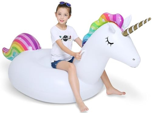 Jasonwell Big Inflatable Unicorn Pool Float Floatie Ride On with Fast Valves Large Rideable Blow Up Summer Beach Swimming Pool Party Lounge Raft Decorations Toys for Kids Adults | Amazon (US)