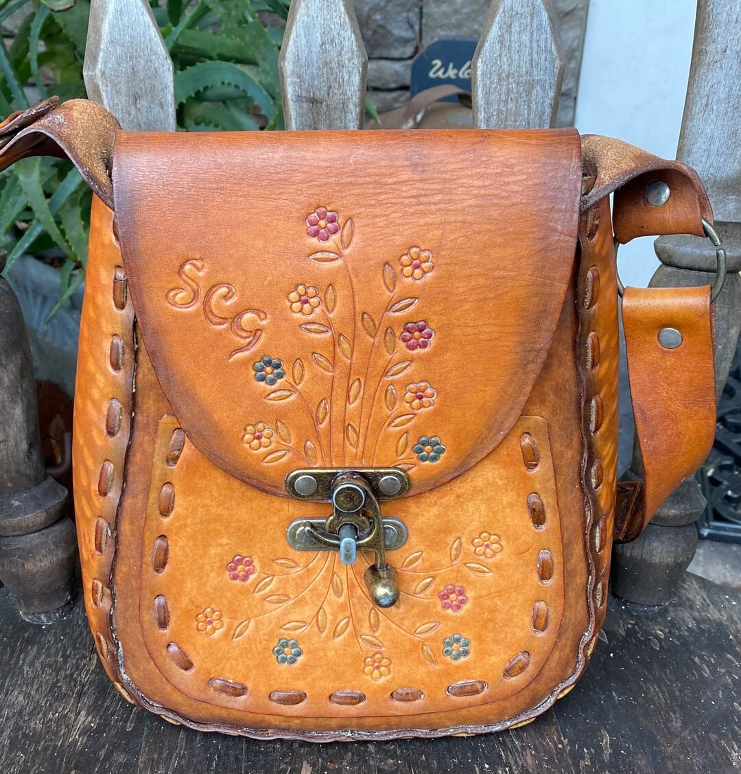 Vintage 70's Hand-crafted Tooled Leather Shoulder Bag Purse Boho Hippie scg Initials - Etsy | Etsy (US)