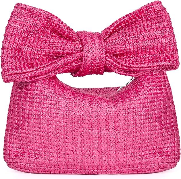 Carfond Fashion Clutch Bow Purses for Women Ladies Handmade Straw Handbag for Photos Party Weddin... | Amazon (US)