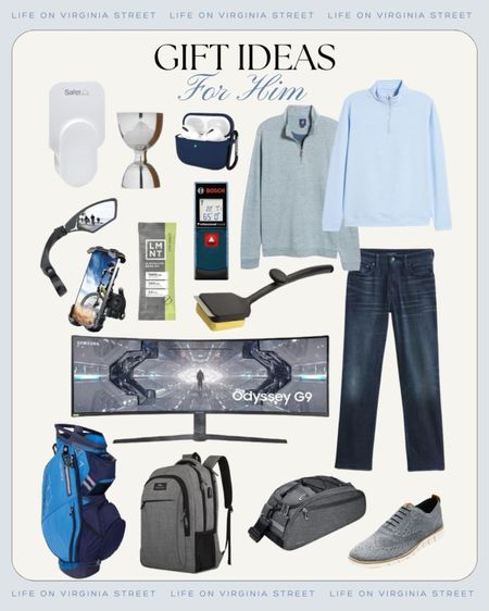 Looking for the perfect gift for the man in your life? This collage has a large variety of men’s gift ideas including blue jeans, two different quarter zip pullovers, an Airpods case, knit oxford shoes, a laser measure, electrolyte drink mix, grill brush and a plug-in fly trap. Additional items include a golf bag, laptop backpack, silver bell jigger, a bike mirror, bike phone holder, bike rack bag and large curved computer monitor.

Amazon finds, Mens gift guides, mens gift ideas, gifts for him, gift ideas for men, mens quarter zip, dress shoes, golf, bike accessories, dress tennis shoes, whiskey glass, airpods case, backpack, mens clothes, amazon gifts, amazon mens gifts, amazon prime #ltkholiday #ltkfit #ltkmens #ltksalealert #LTKfindsunder50 #LTKfindsunder100 #ltkshoecrush #ltkworkwear #ltkseasonal #ltktravel #ltkcyberweek #ltkgiftguide #ltkover40 #ltkstyletip

#LTKGiftGuide #LTKshoecrush #LTKmens