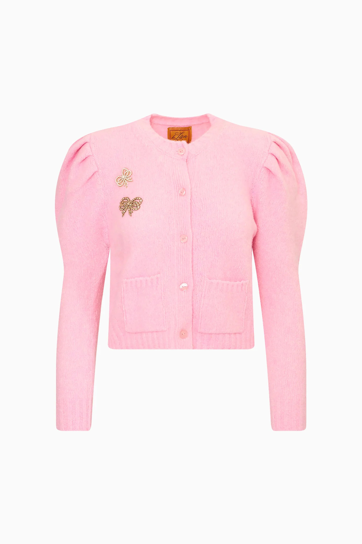 Le Lion Puff Sleeve Laurita Bow Cardigan | LoveShackFancy
