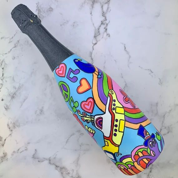 Custom Hand Painted Champagne Bottle - Your Design (Pick-Up/Delivery in Houston or Dallas) | Etsy (US)