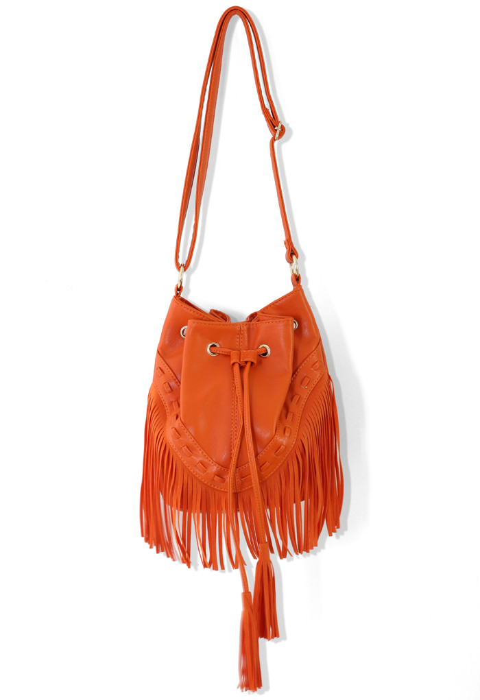 Boho Spirit Tassel Bucket Bag in Orange | Chicwish