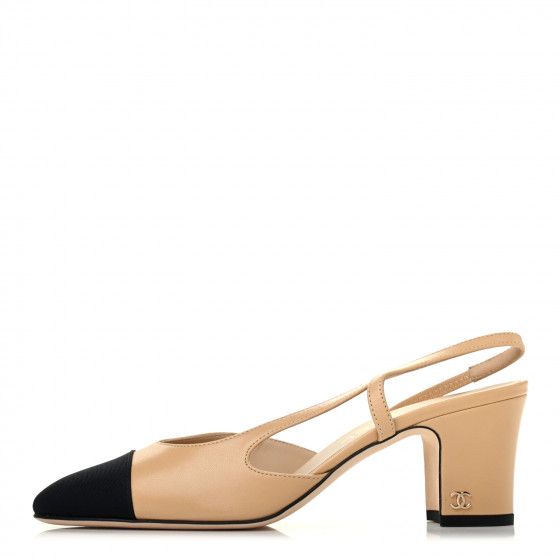 CHANEL

Goatskin Grosgrain Cap Toe CC Slingback Pumps 38 Beige Black | Fashionphile