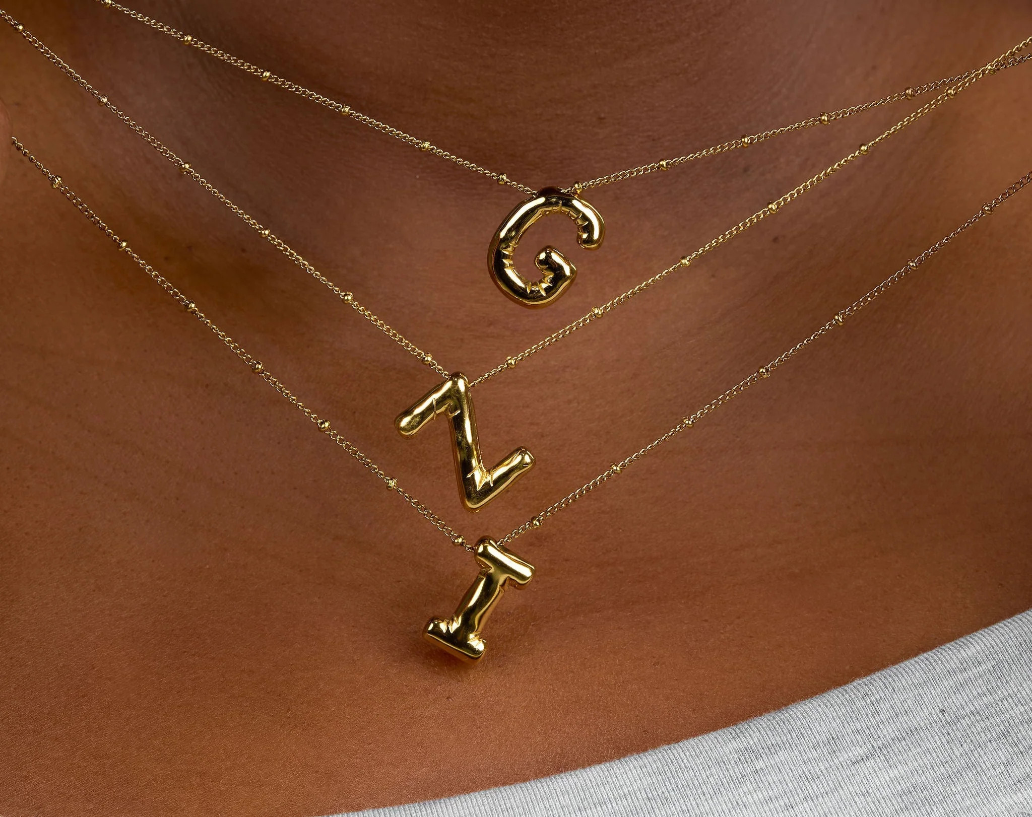 Bubble Initial Necklace | Garnished in Gold