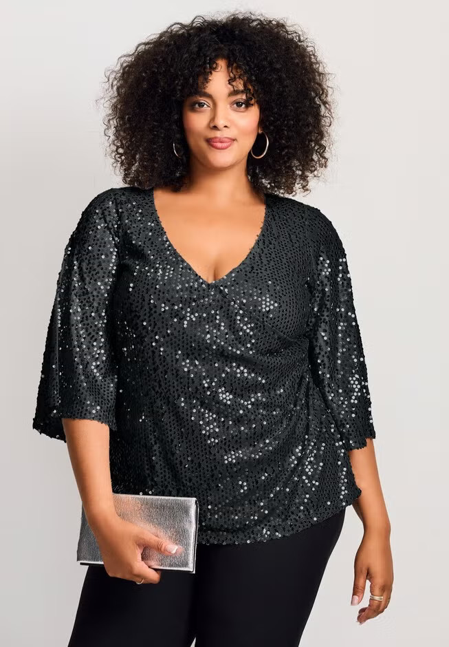 Faux Wrap Sequin Top | Avenue