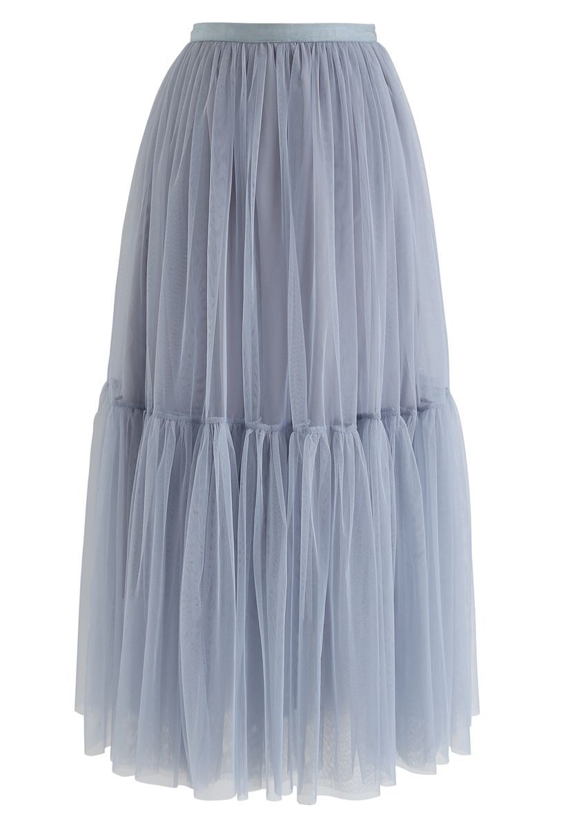 Can't Let Go Mesh Tulle Skirt in Dusty Blue | Chicwish