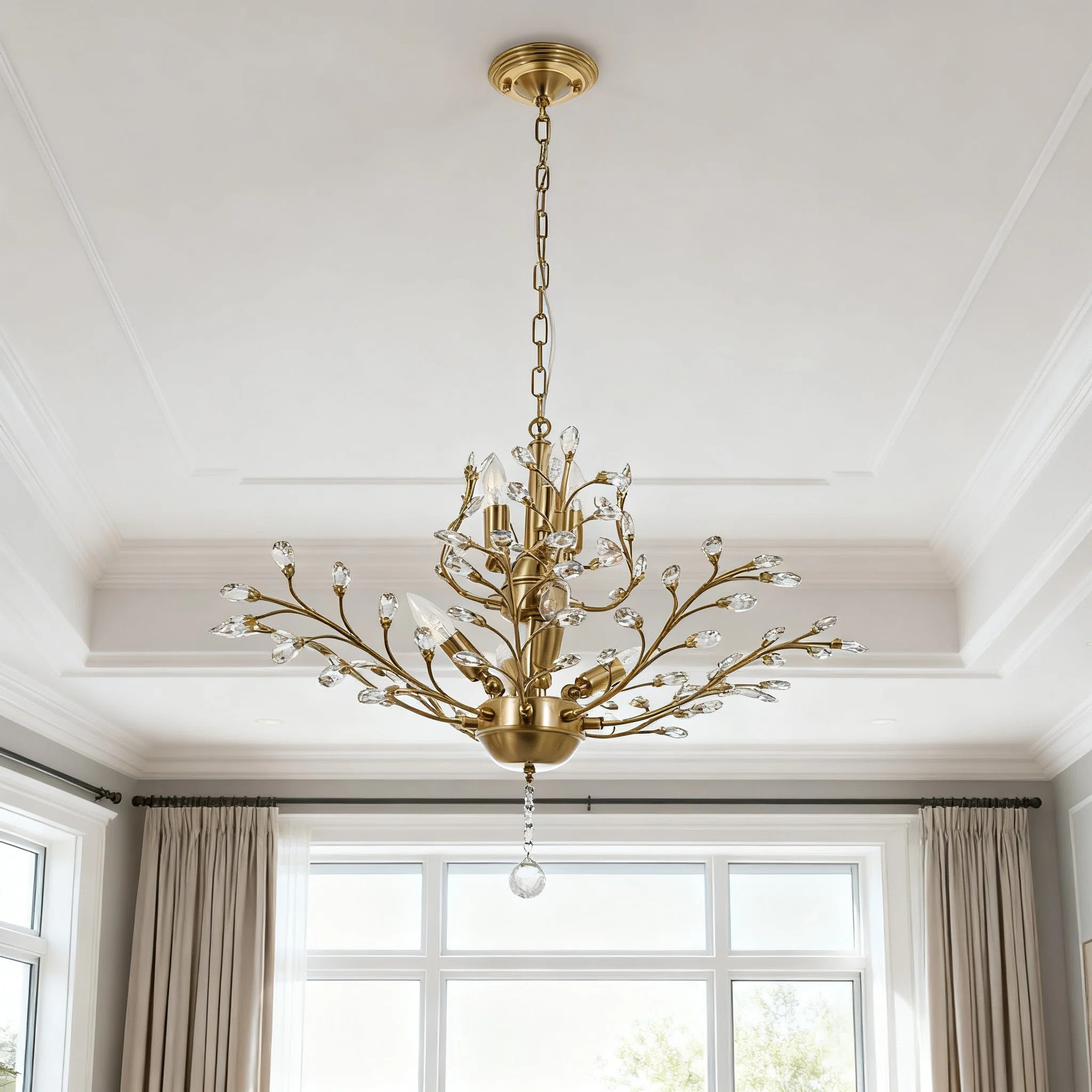 Gold Antique Bronze 7-light Branch Leaf Floral Crystal Chandelier - Adjustable Length / E12 Base / Wall Switch | Wayfair North America