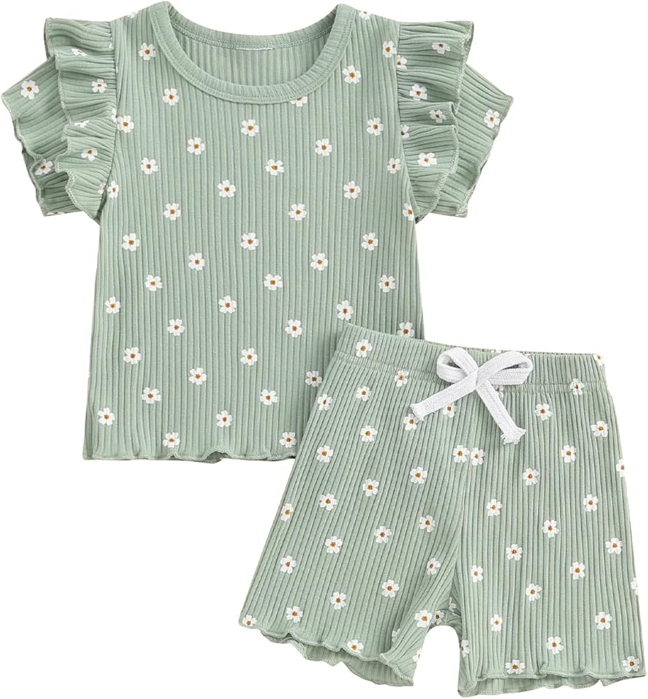 Toddler Baby Girl Clothes Summer Short Sleeve Floral Print T Shirt Tops + Elastic Shorts Set Infa... | Amazon (US)
