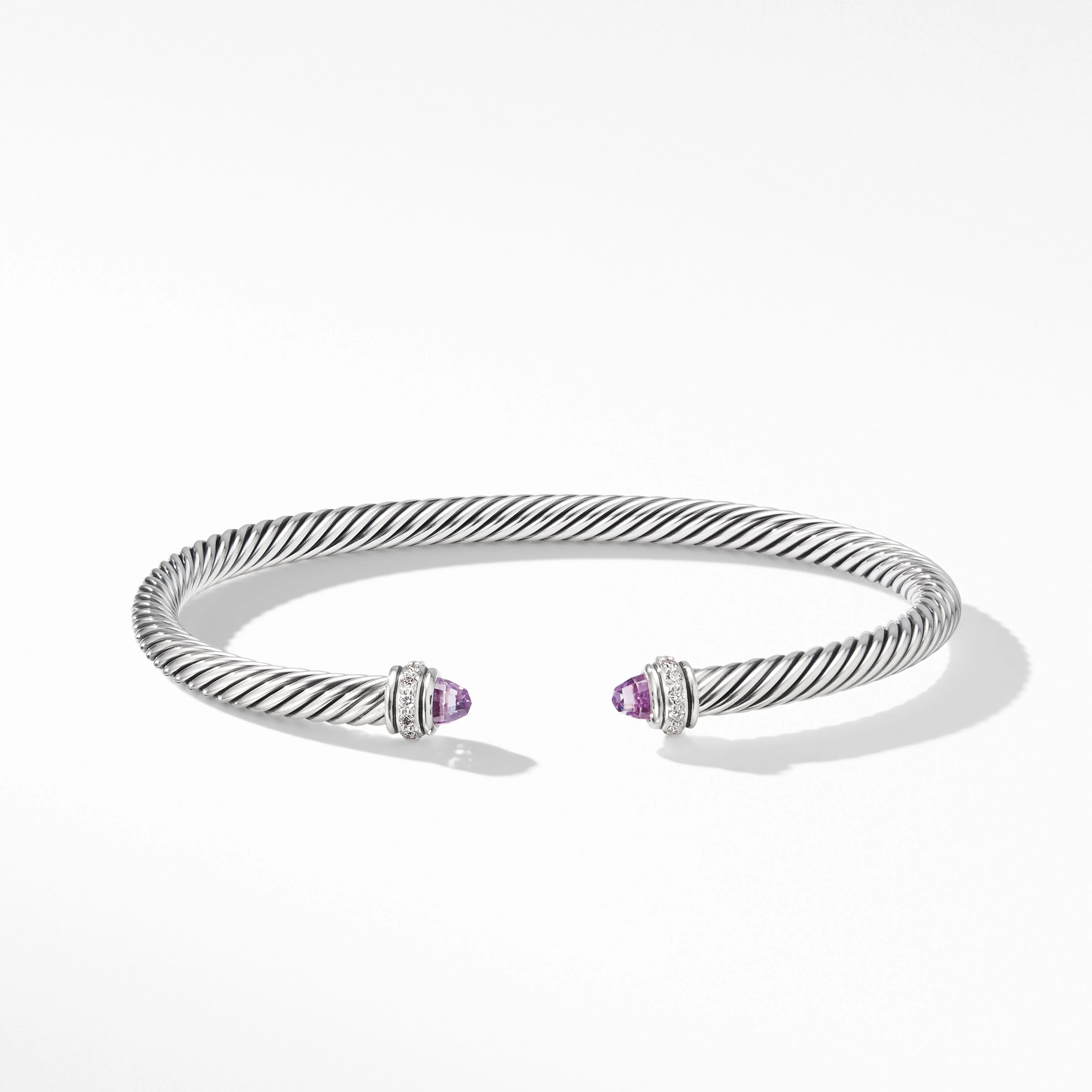 Cable Classics Bracelet in Sterling Silver with Amethyst and Pavé Diamonds | David Yurman