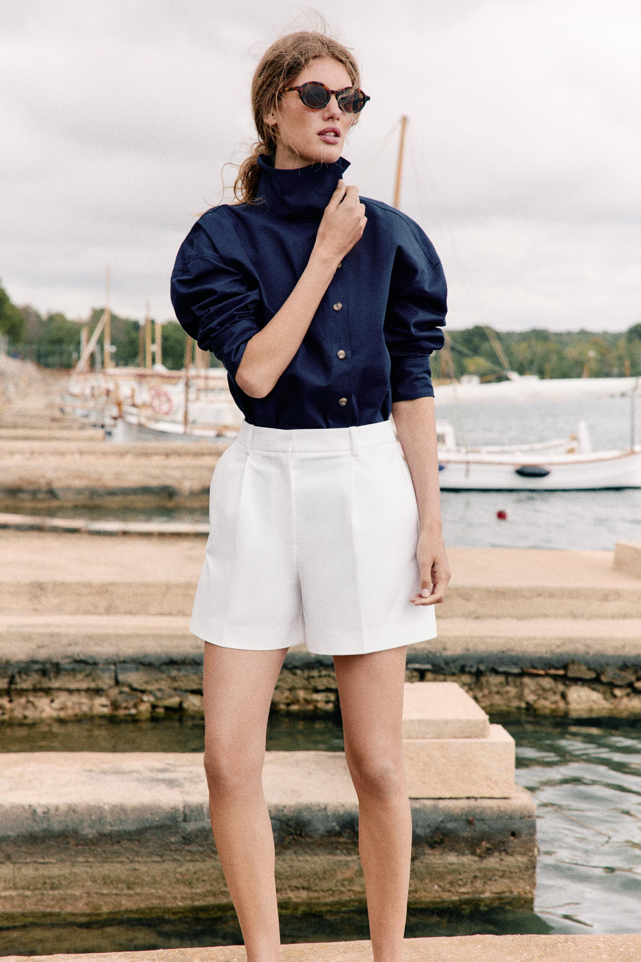 HIGH-WAISTED PLEATED SHORTS | Zara US
