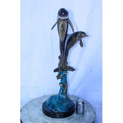 Nifao Collection Two Dolphins Jumping of the Water Bronze Statue 11" x 12" x 31"H | Wayfair North America