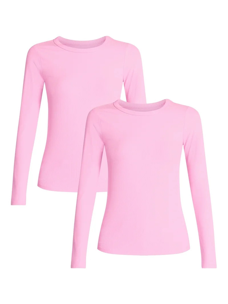 No Boundaries Ribbed Crewneck Tee with Long Sleeves, 1 or 2-Pack, Women's & Women's Plus XXS-XXL | Walmart (US)