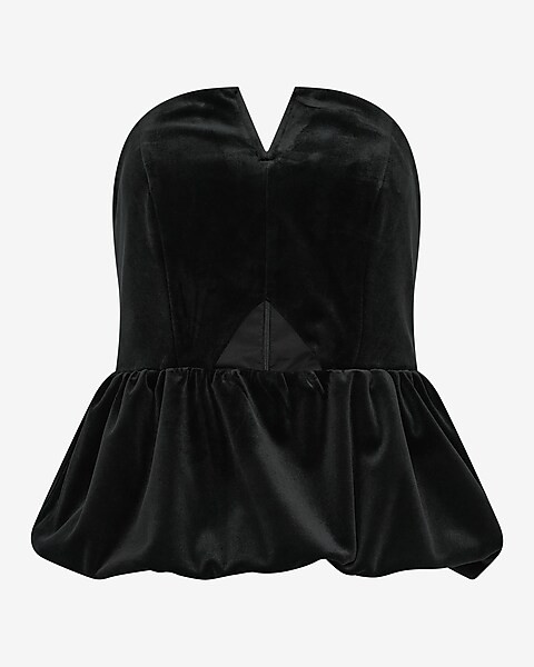 Velvet Strapless Cutout Peplum Tube Top | Express
