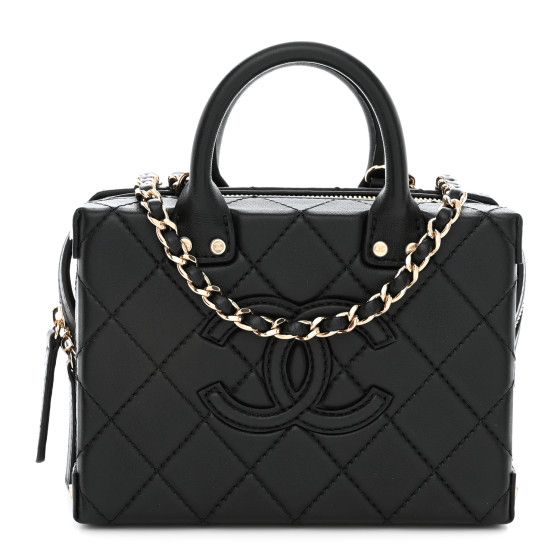 Calfskin Quilted Small Studded Square Vanity Case Black | FASHIONPHILE (US)