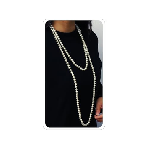 Long Pearl Necklaces for Women 70" Pearl Necklace Chunky Bead Layered Pearl Necklace Faux Pearl Dangle Necklace Wedding Bridal 1920s Gatsby Costume Jewelry Gifts (Cream White) | Amazon (US)