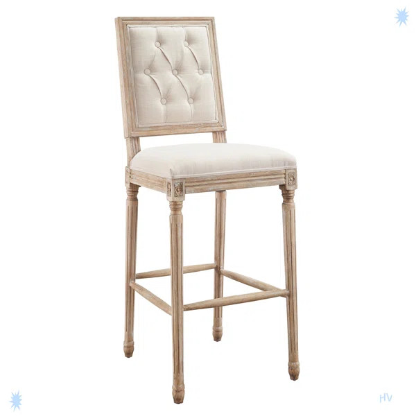 Transitional Wooden Bar Stool With Tufted Square Back | Wayfair North America