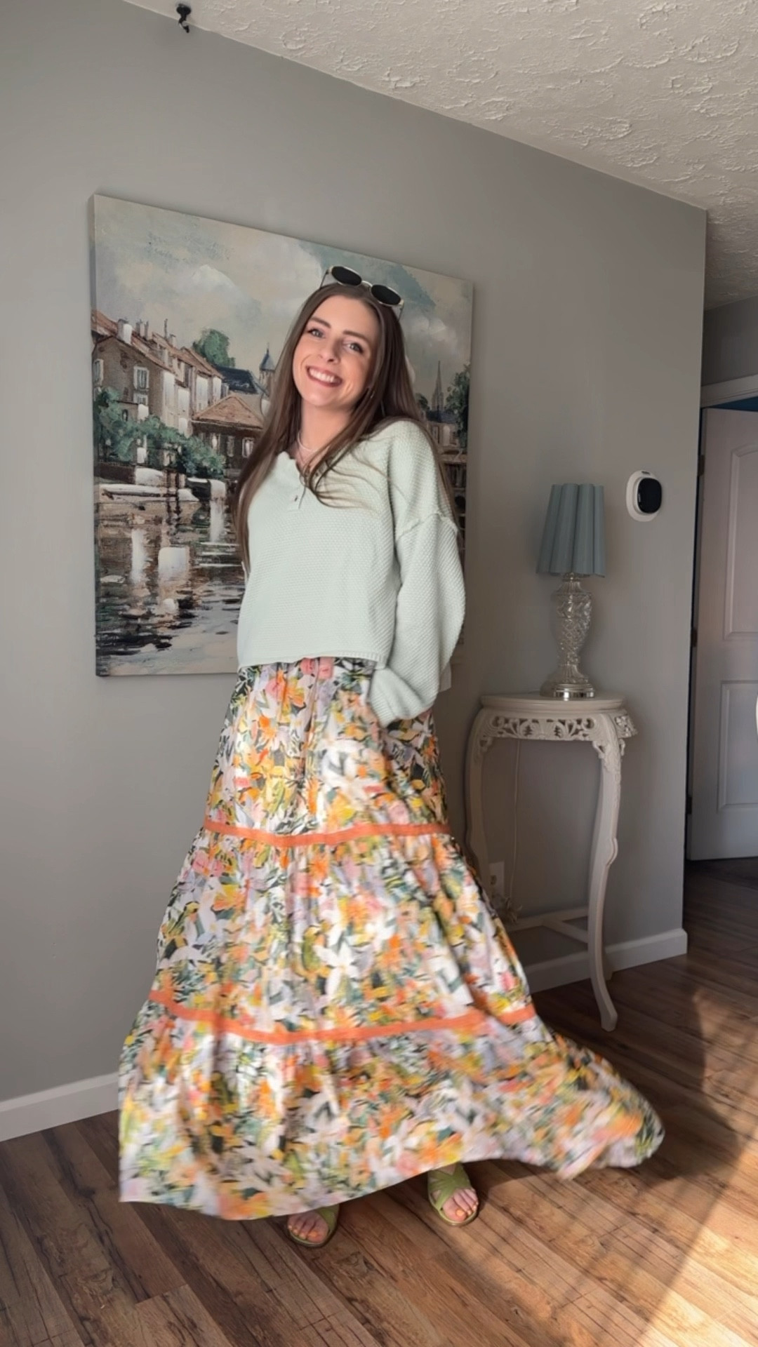 OOTD 4/2/25

Spring summer outfit inspo, floral maxi dress skirt, watercolor color block pattern long dress, Sea foam green sweater, light sage green cropped textured crewneck sweatshirt, tortoiseshell quarter button front sweater, vintage flat sandals, lime green flat sandals antique style, flowy floral skirt, tall girl fashion, amazon accessories, gold jewelry

#LTKFindsUnder100 #LTKSaleAlert #LTKStyleTip