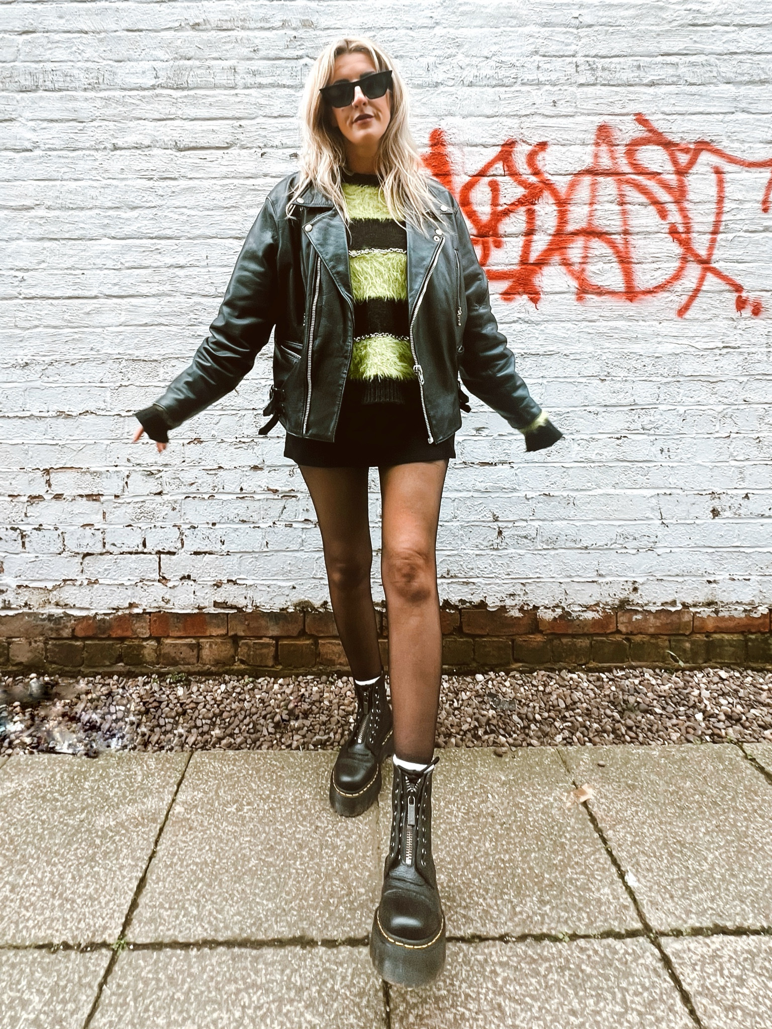 My new favourite jumper layered with leather jacket and mini skirt is the perfect spring outfit #raggedpriest #leatherjacket #grunge #altfashion #tumblrgirl #rockchick #drmartens #gigoutfit 

#LTKshoecrush #LTKFestival #LTKstyletip