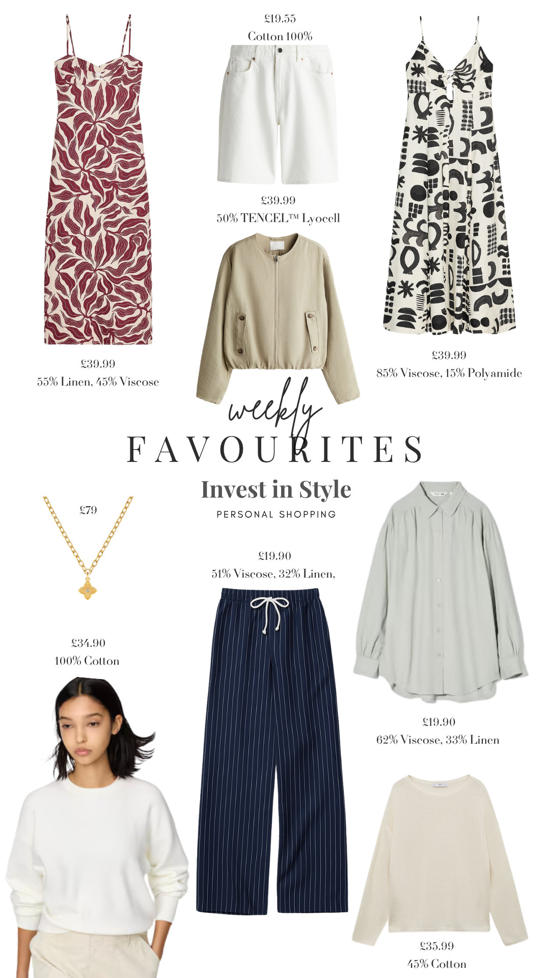 Weekly Favourites 💗 

Save 25% with code CLARE25 for Abbott Lyon jewellery  

Summer Style, Summer Outfit Inspiration, Holiday Style, Holiday Inspiration, Dress, Drawstring Trousers, Printed Dress, Zara, Summer Shirt, Knitwear, Gold Necklace, White Shorts 

 

#LTKsummer #LTKuk #LTKeurope