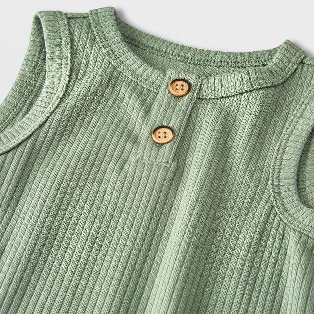 Baby Ribbed Henley Romper - Cat & Jack™ Sage Green | Target