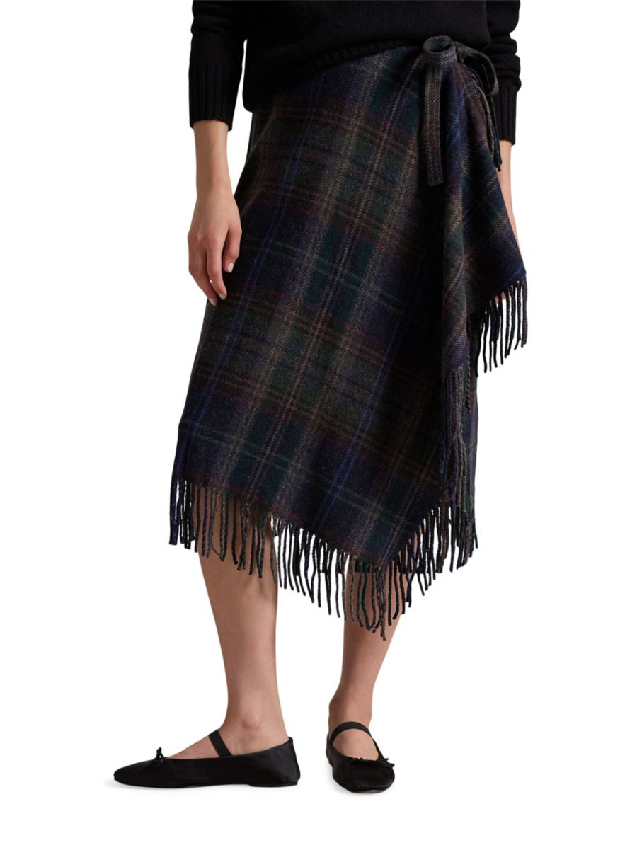 Check Wool-Blend Knit Wrap Skirt | Saks Fifth Avenue