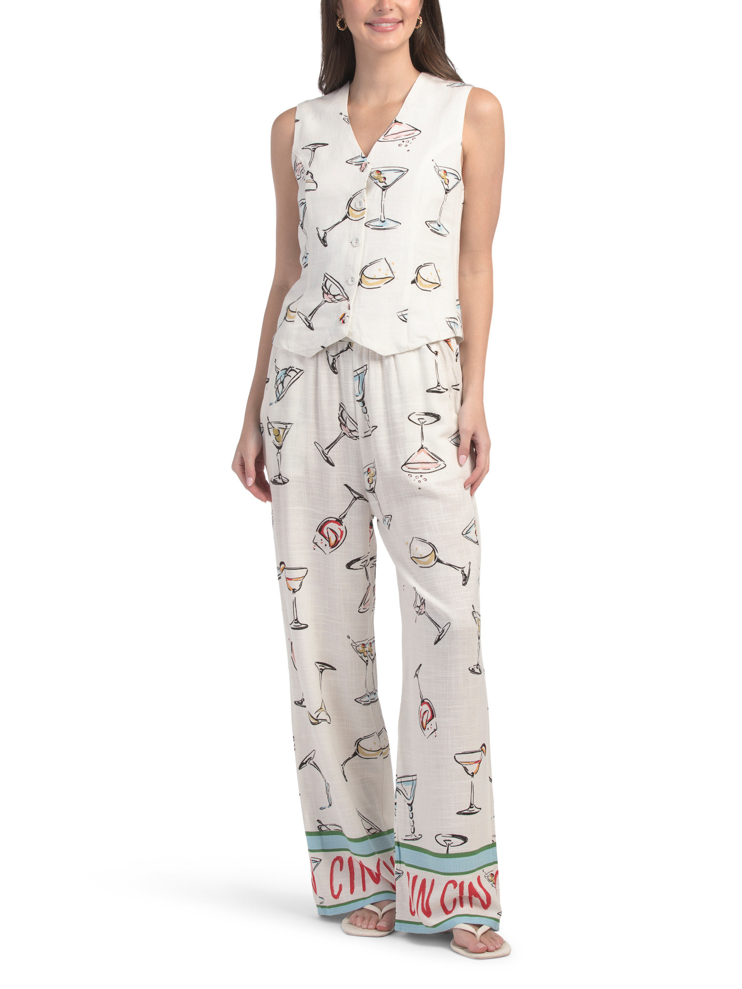 Linen Blend Chin Chin Vest And Pants Set | TJ Maxx