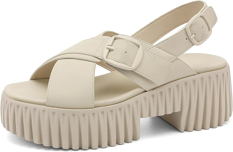 UBFEN Womens Platform Sandals With Arch Support Comfy Walking Wedge Crisscross Band Summer Casual | Amazon (US)