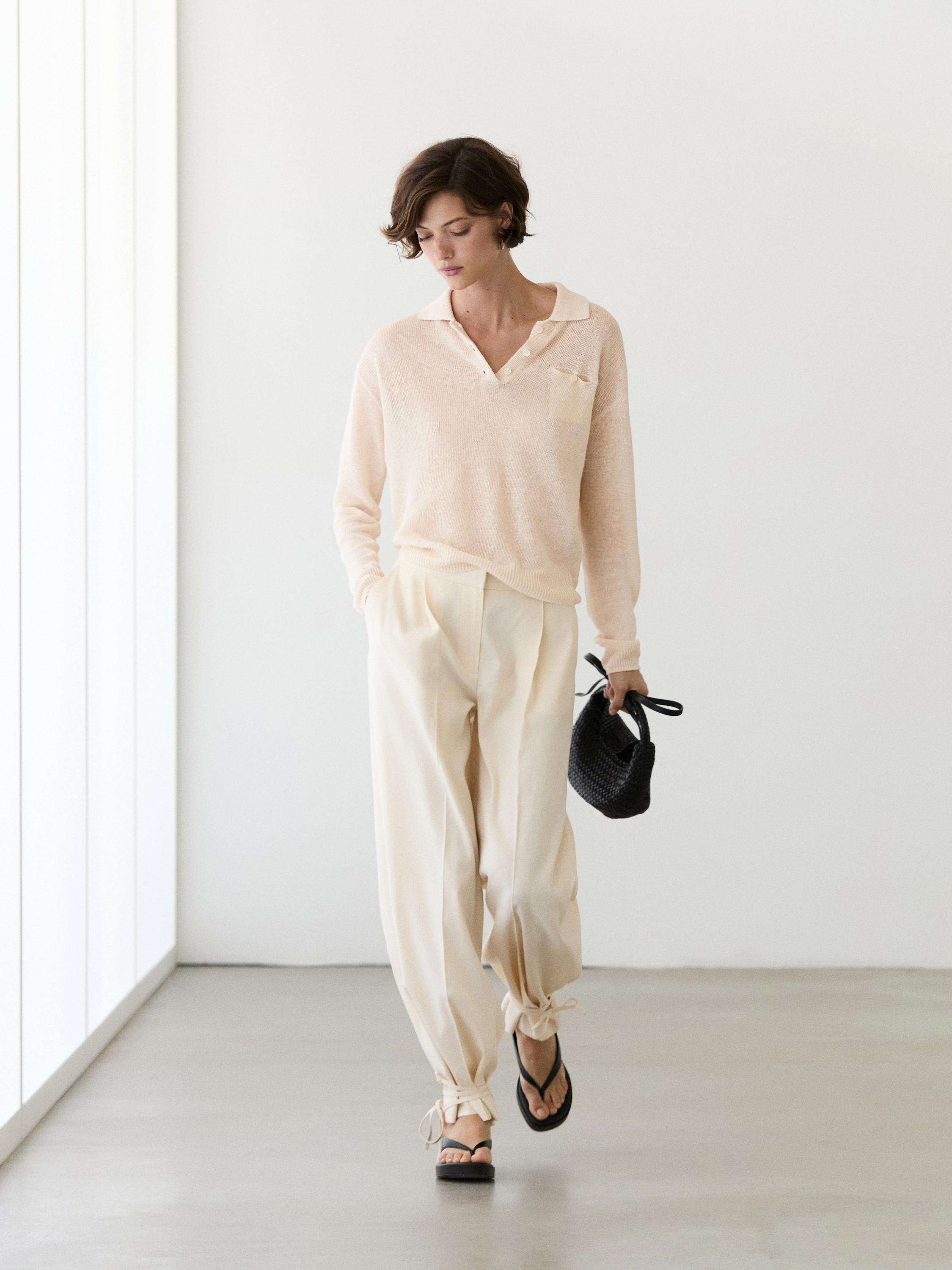 Camisola fina gola de polo em linho | Massimo Dutti PT