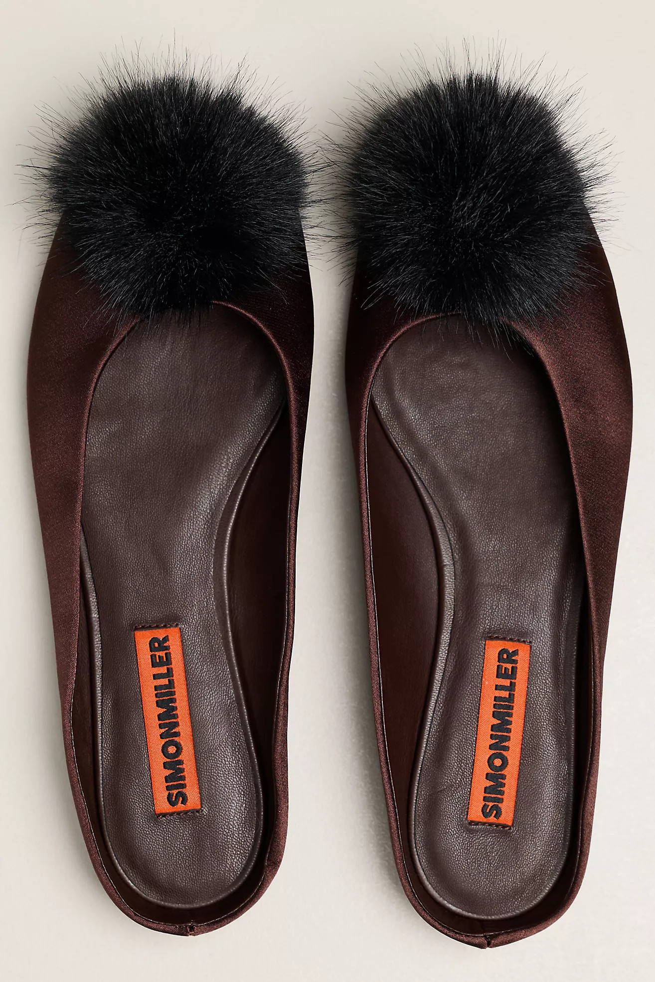 SIMONMILLER Pom Pom Riad Satin Ballet Mule Flats | Anthropologie (US)