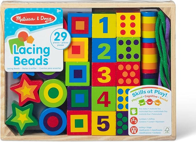 Melissa & Doug Deluxe Wooden Lacing Beads - Educational Activity with 27 Beads and 2 Laces | Amazon (US)