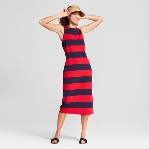 Women's Striped Sleeveless Midi Tank Dress - A New Day™ Navy/Red | Target