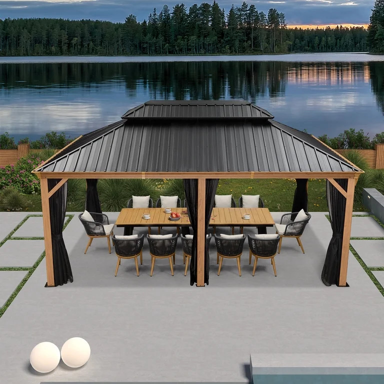 PURPLE LEAF 12' X 18' Outdoor Hardtop Gazebo for Patio Galvanized Steel Double Roof Permanent Can... | Walmart (US)