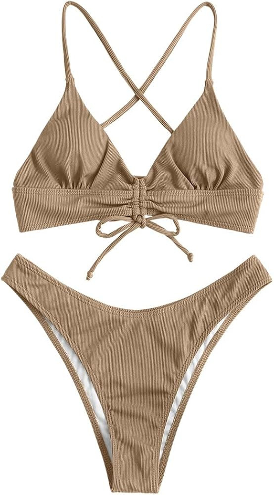 ZAFUL Women's Bikini Set Floral Print Sexy Floral Two Piece Swimsuit Lace Up High Cut Bathing Sui... | Amazon (US)