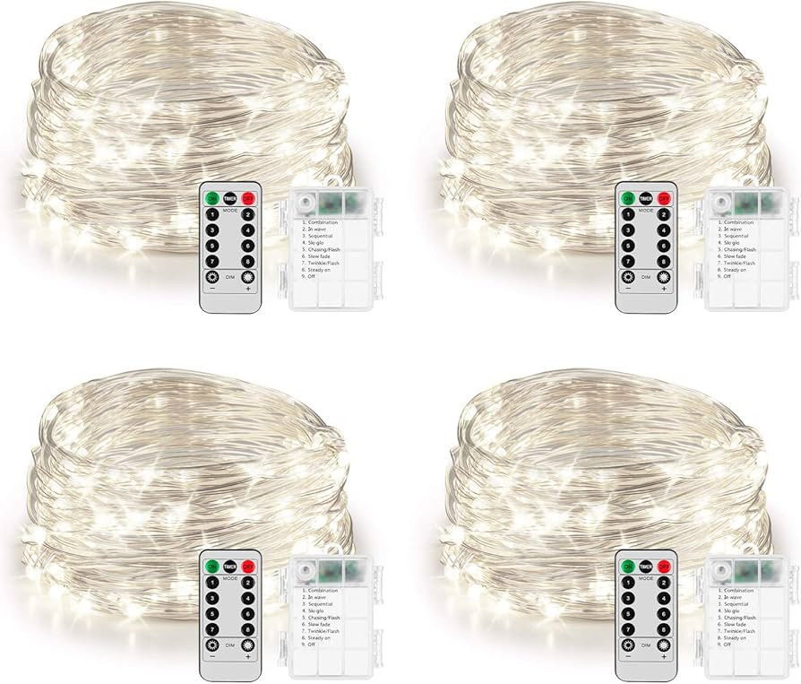 Koxly 4 Pack 20ft 60 Led Fairy Lights with Remote Timer Waterproof Christmas Decor Battery Operat... | Amazon (US)