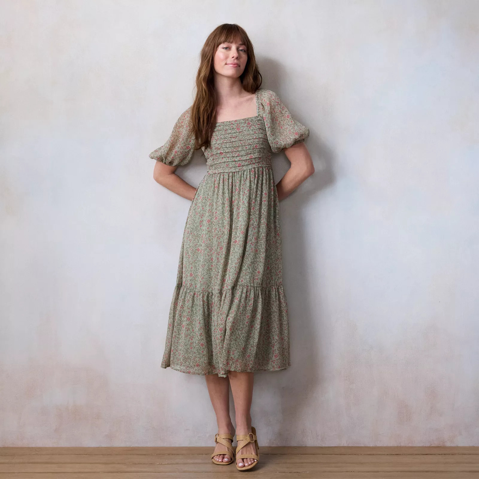 Women's LC Lauren Conrad Square Neck Pleated Bodice Midi Dress | Kohl's