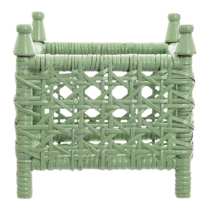 Soft Green Cane Wicker Planter, Small | Chairish