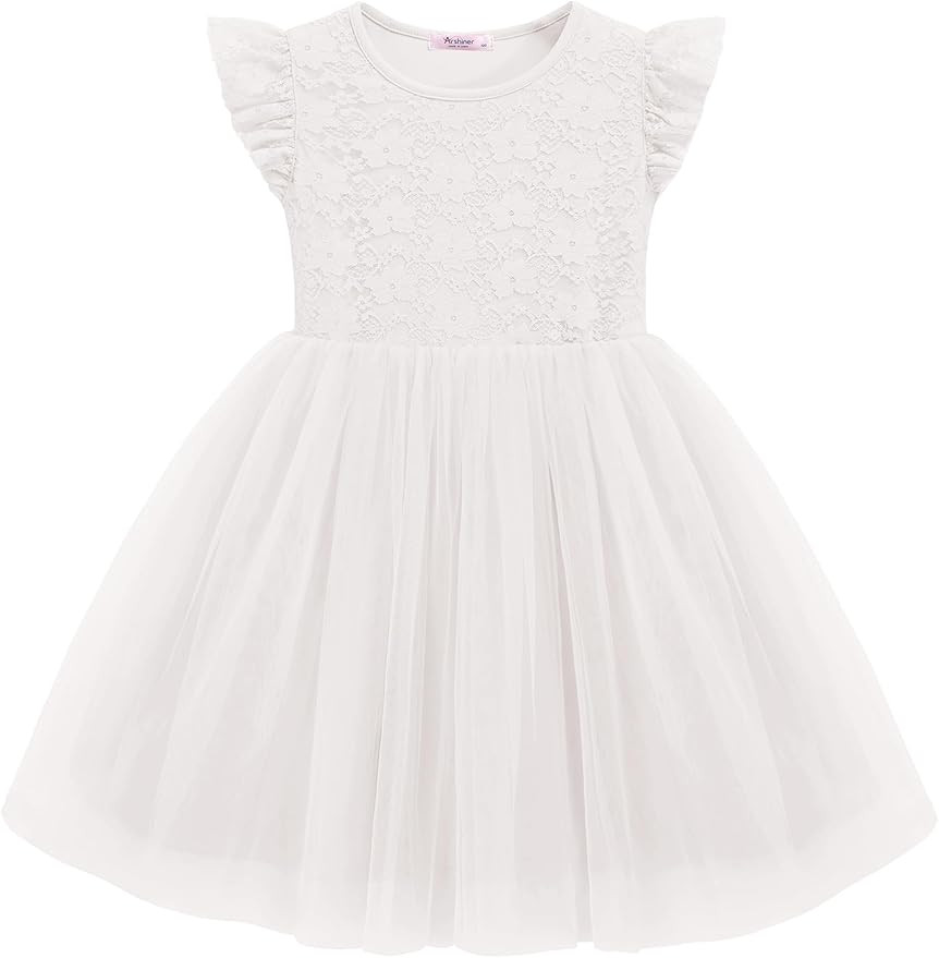Arshiner Toddler Lace Tutu Dresses Ruffle Sleeve 3 Layers Tulle Flower Wedding Birthday Summer Li... | Amazon (US)
