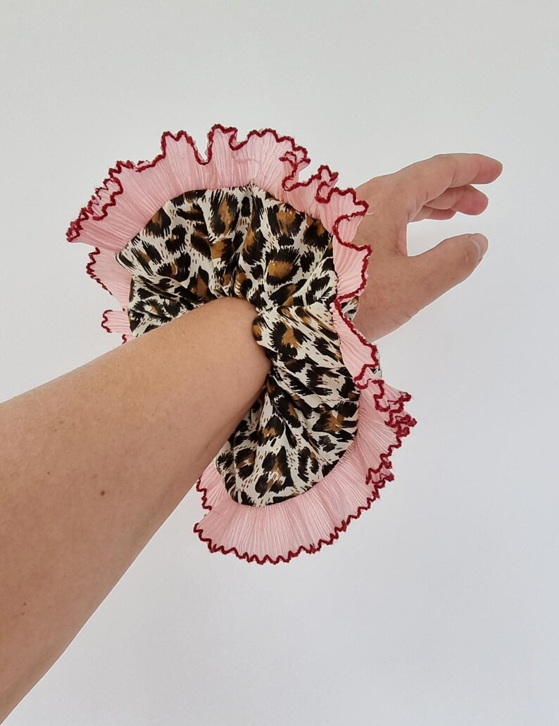 Leopard Scrunchie With Pink Frilling Ruffle Trim Handmade in UK - Etsy UK | Etsy (US)