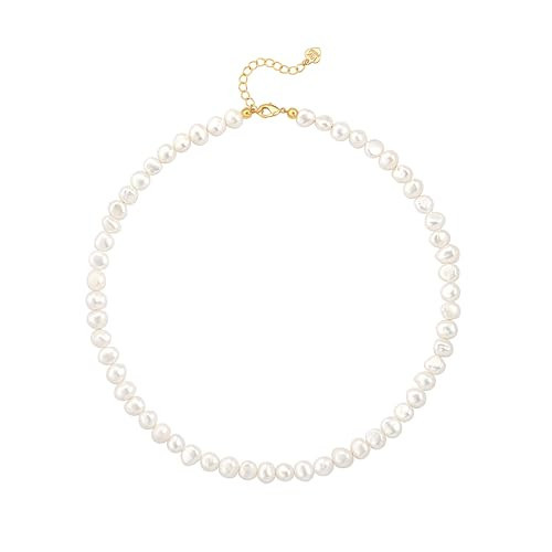 6-6.5mm White Freshwater Pearl Choker Necklace, Boho Baroque Pearl Beaded Necklace, Beach Jewelry for Women | Amazon (US)