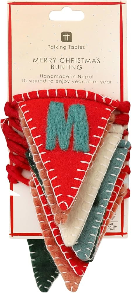 Talking Tables Merry Christmas Felt Bunting 6.6ft Wool Garland with Colorful Letters for Walls, D... | Amazon (US)