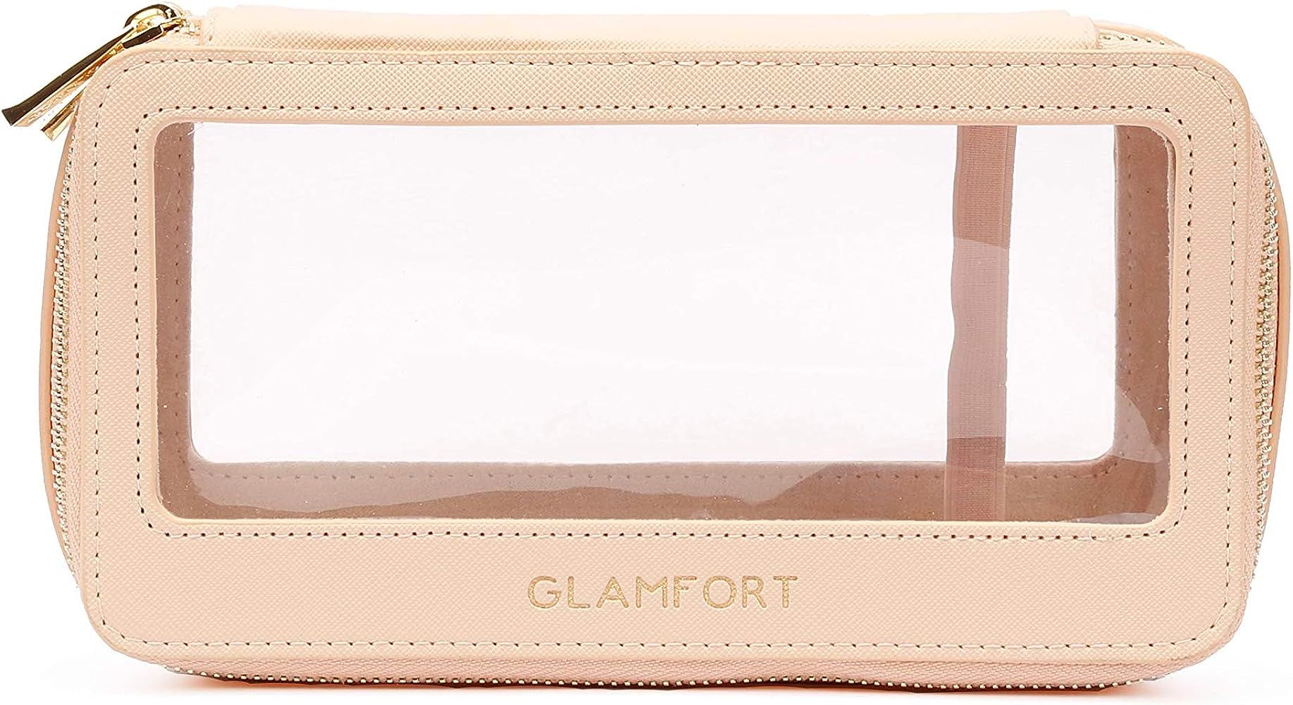 GLAMFORT 2-layer Clear Makeup Bag, Travel Toiletry Bag,PU leather, Clear TPU Windows and Brush Or... | Amazon (US)
