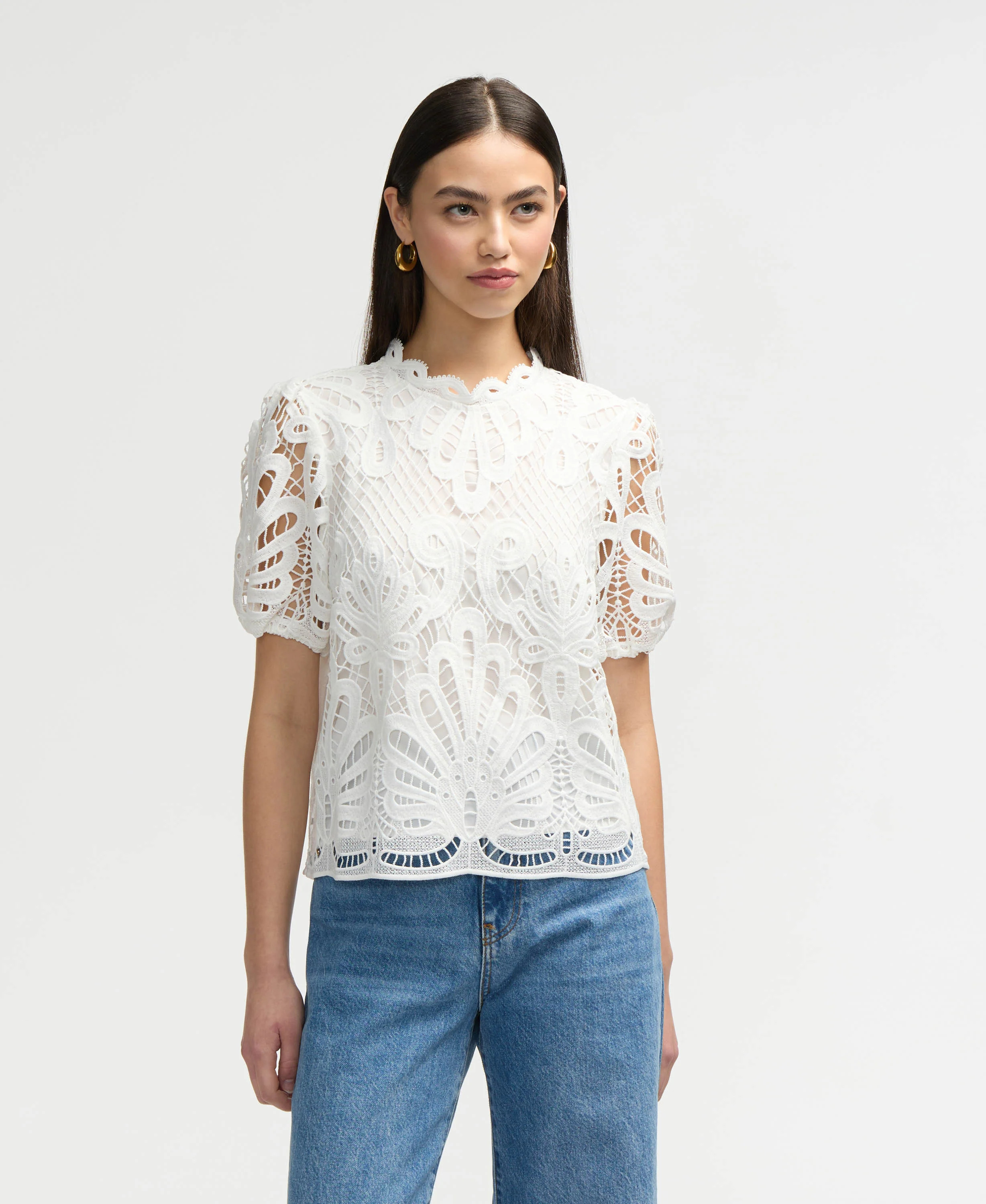 NVLT Women's Mock Neck Lace Top | Shop Simon