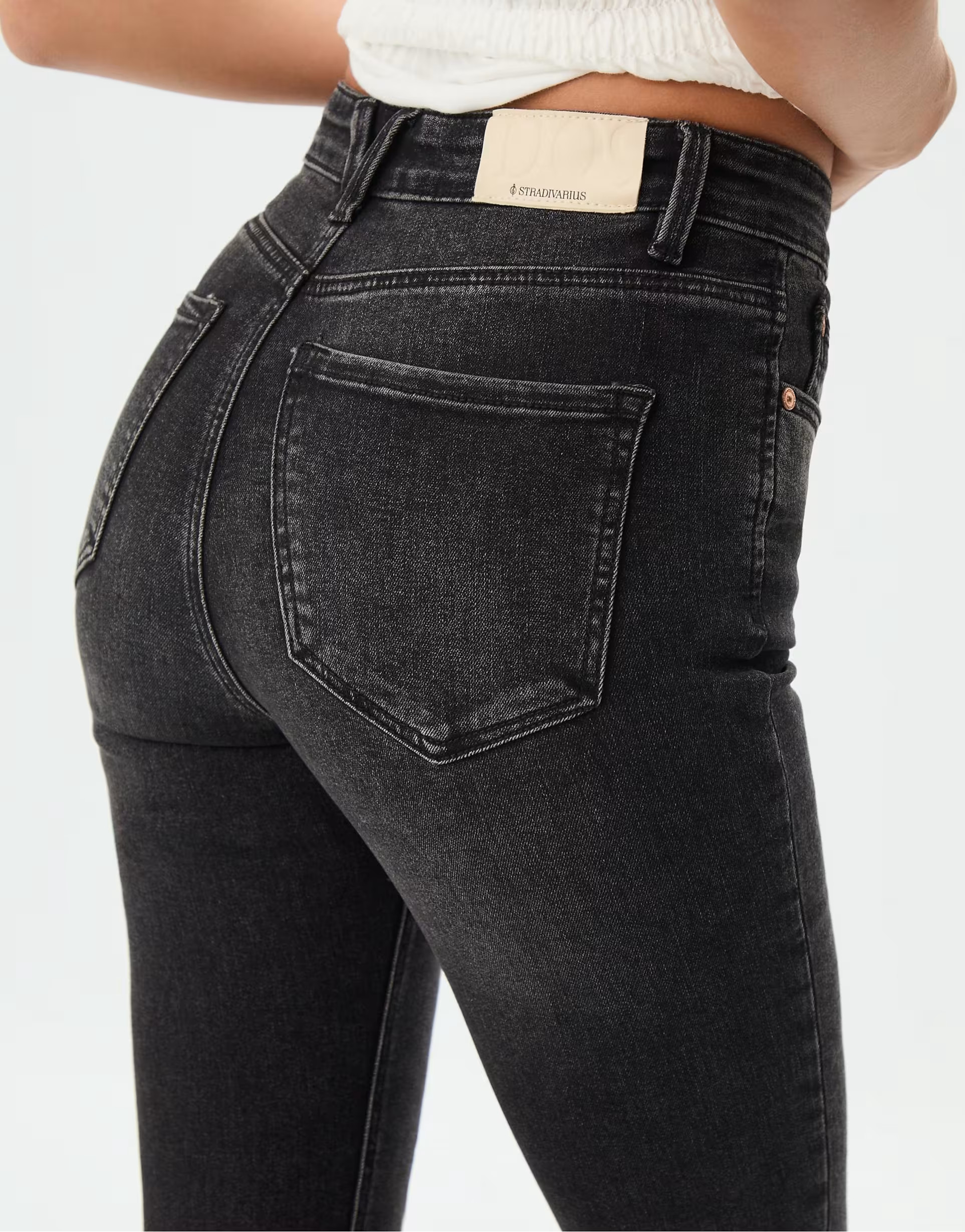 Stradivarius D09 skinny super high-waist jeans in washed black | ASOS (Global)