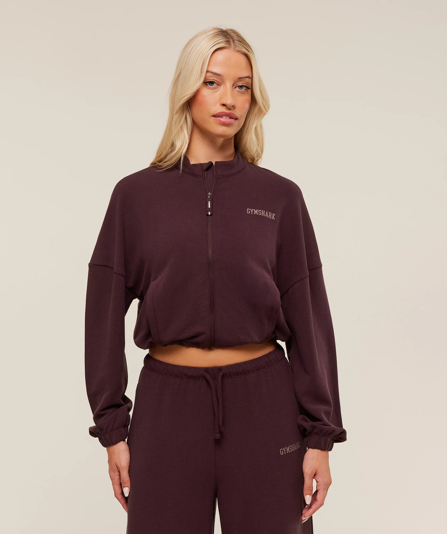 Gymshark Waffle Midi Zip Up Jacket - Cherry Purple | Gymshark US