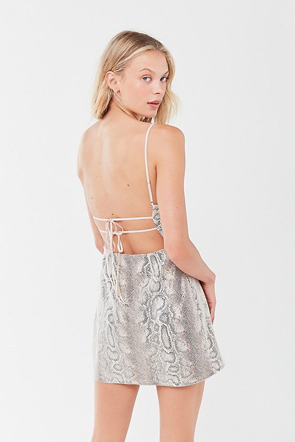 UO Textured Snake Print Mini Dress - Beige XS at Urban Outfitters | Urban Outfitters (US and RoW)