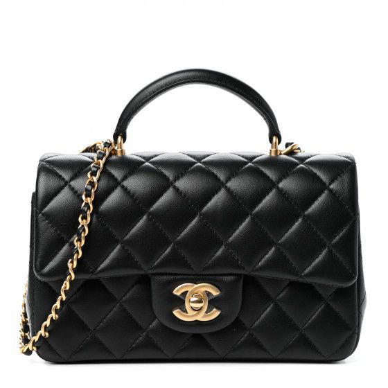 CHANEL Lambskin Quilted Mini Top Handle Rectangular Flap Black | Fashionphile