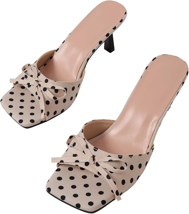 WDIRARA Women's Polka Dots Heeled Sandals Open Square Toe Slip on Shoes | Amazon (US)