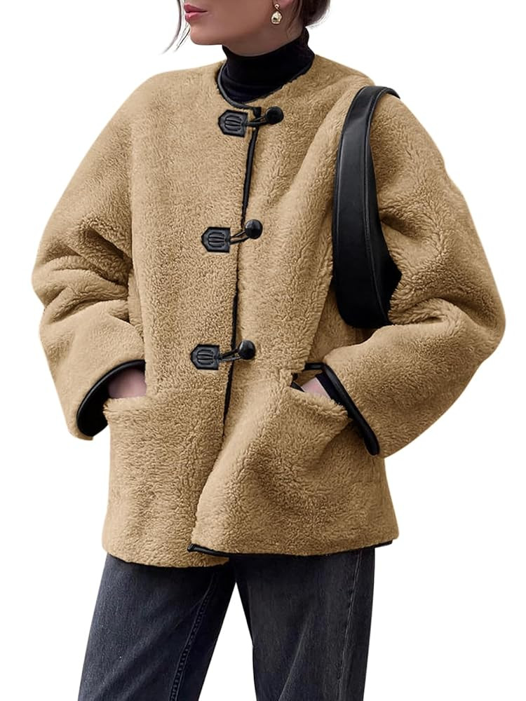 Cicy Bell Chaqueta de piel sintética para mujer, abrigo mullido de manga larga con botones front... | Amazon (US)