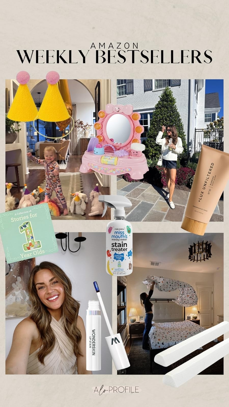 AMAZON BESTSELLERS✨
1. Bed Bumpers
2. Stuffed Animal Party Hats
3. Vanity Toy
4. Stories for 1 Year Olds
5. Blurring Body Glow
6. Lip Stain
7. Stain Remover


#LTKKids #LTKHome #LTKBeauty